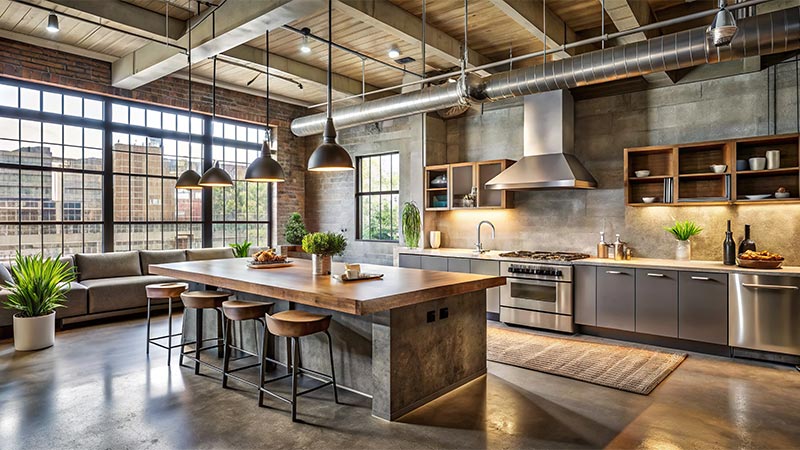 ductwork in an industrial style kitchen